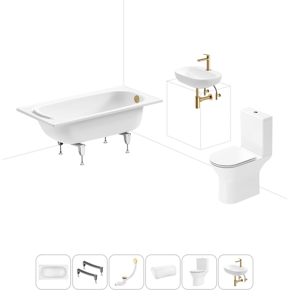 Изображение товара Комплект 6 в 1 Sanitana BLB Europa 2,2 стальная ванна унитаз раковина современный стиль