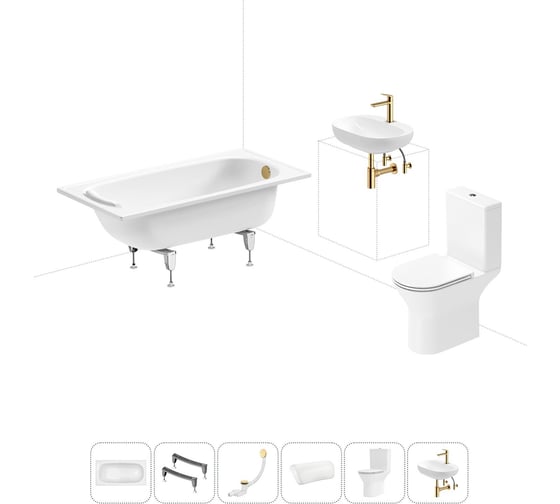 Изображение товара Комплект 6 в 1 Sanitana BLB Europa 2,2 стальная ванна 130x70 с напольным унитазом и раковиной 20220604R