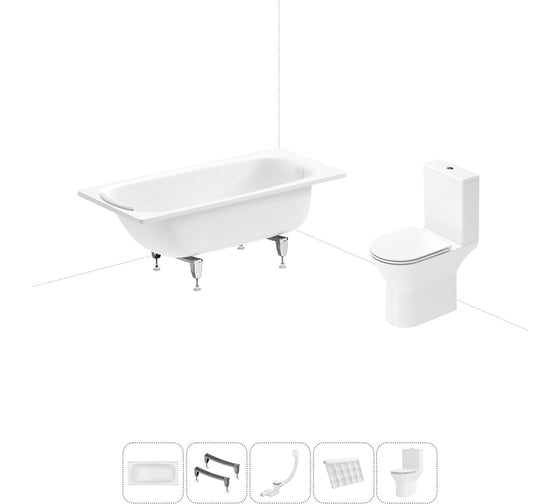 Изображение товара Комплект 5 в 1 Sanitana BLB Universal 3,5 стальная ванна 150x70 с напольным унитазом 20220694R