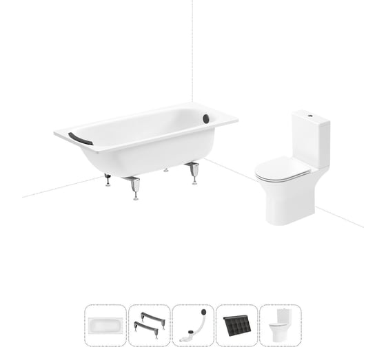 Изображение товара Комплект 5 в 1 Sanitana BLB Universal 3,5 стальная ванна 150x70 с напольным унитазом 20220695R