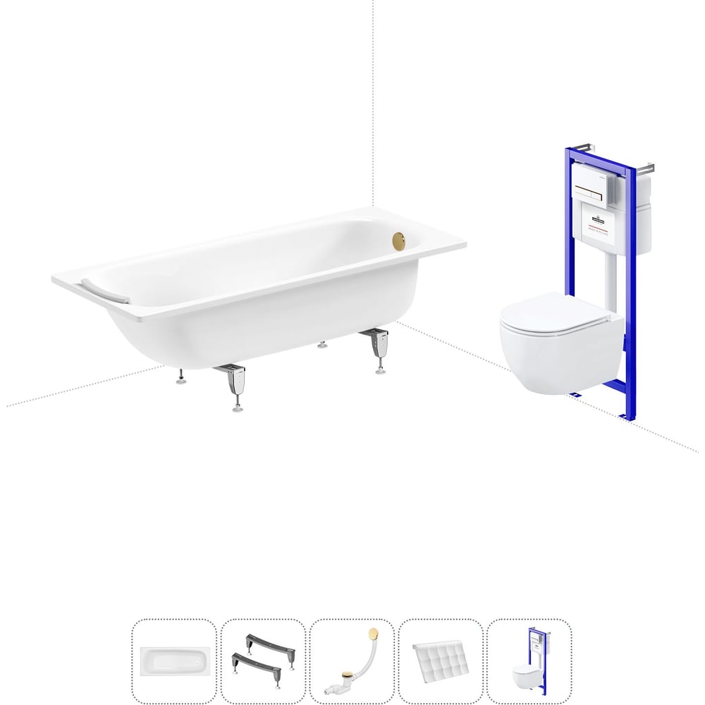 Изображение товара Комплект 5 в 1 Sanitana BLB Universal 3,5 стальная ванна 170x70 с инсталляцией и подвесным унитазом 20220840R