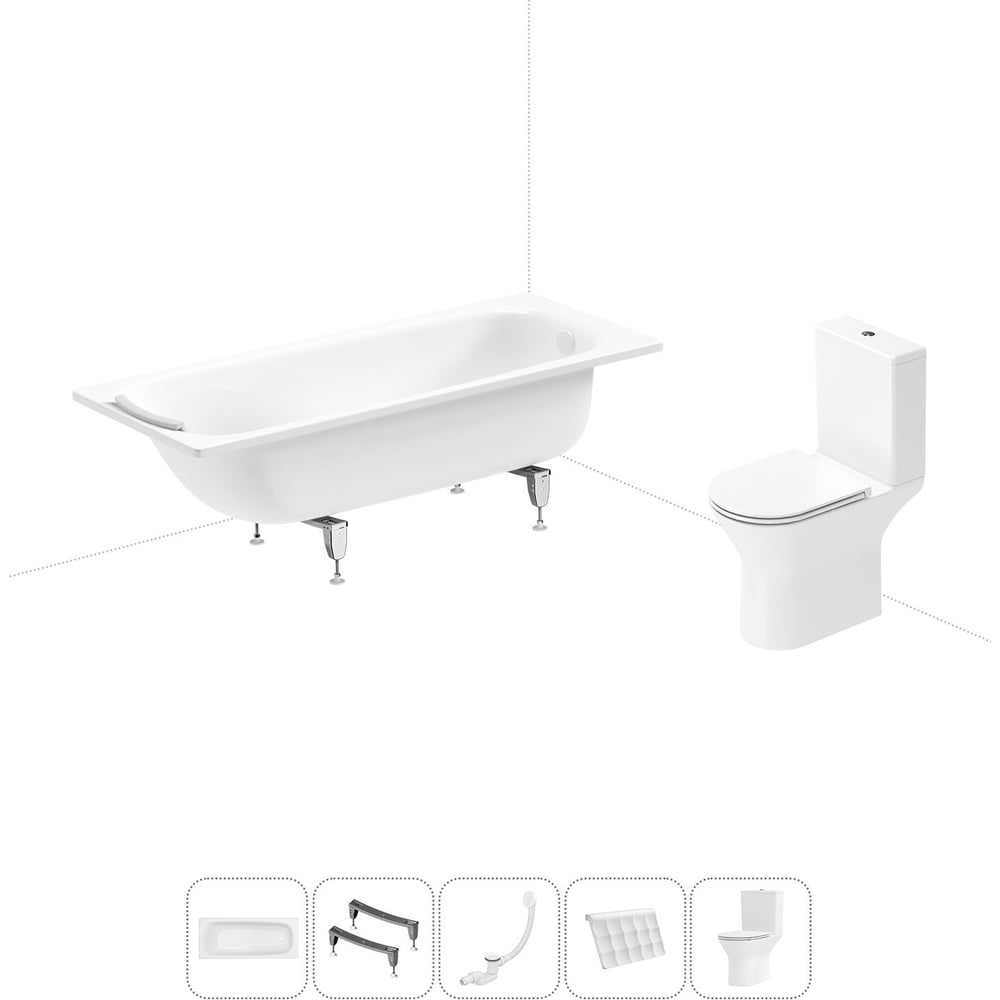 Изображение товара Комплект 5 в 1 Sanitana BLB Universal 3,5 стальная ванна 170x70 с напольным унитазом 20220726R