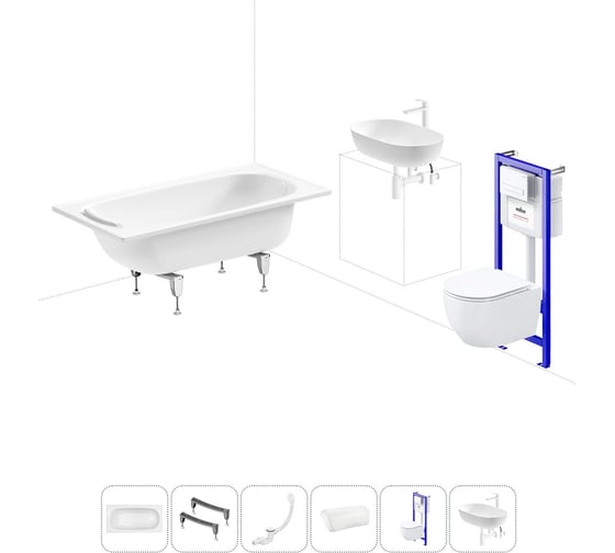 Изображение товара Комплект 6 в 1 Sanitana BLB Europa 2,2 стальная ванна 140x70 с инсталляцией, подвесным унитазом 20220786R