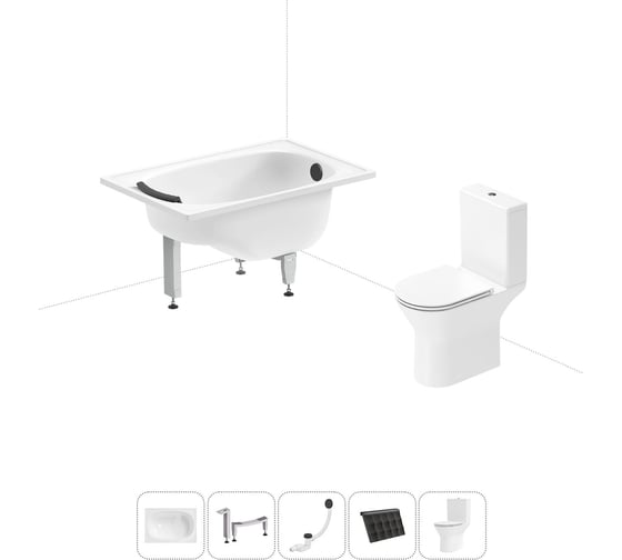 Изображение товара Комплект 5 в 1 Sanitana BLB Europa Mini стальная ванна 105x70 с напольным унитазом 20220551R