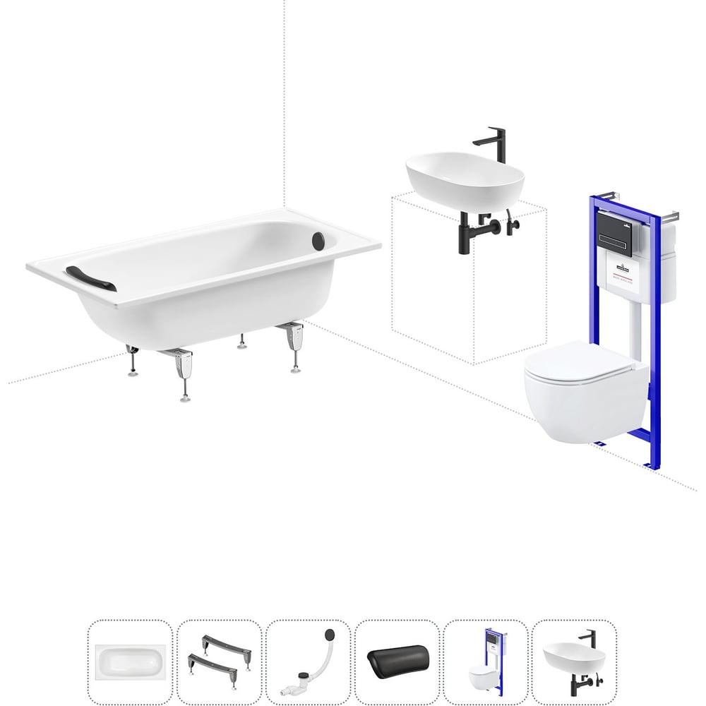 Изображение товара Комплект 6 в 1 Sanitana BLB Europa 2,2 стальная ванна 130x70