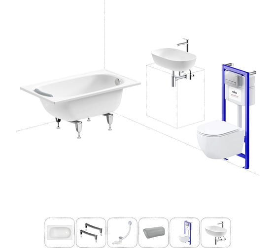 Изображение товара Комплект 6 в 1 Sanitana BLB Europa 2,2 стальная ванна 105x70 с инсталляцией, подвесным унитазом 20220761R