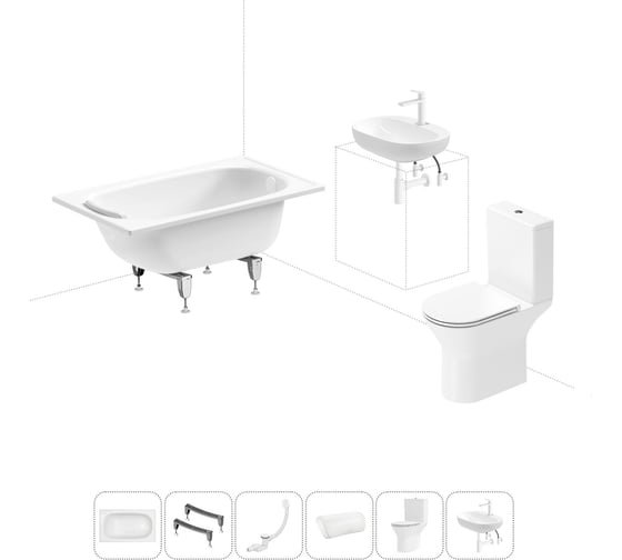 Изображение товара Комплект 6 в 1 Sanitana BLB Europa 2,2 стальная ванна 120x70 с напольным унитазом и раковиной 20220586R