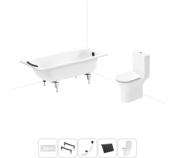 Изображение товара Комплект 5 в 1 Sanitana BLB Universal 3,5 стальная ванна 160x70 с напольным унитазом 20220711R