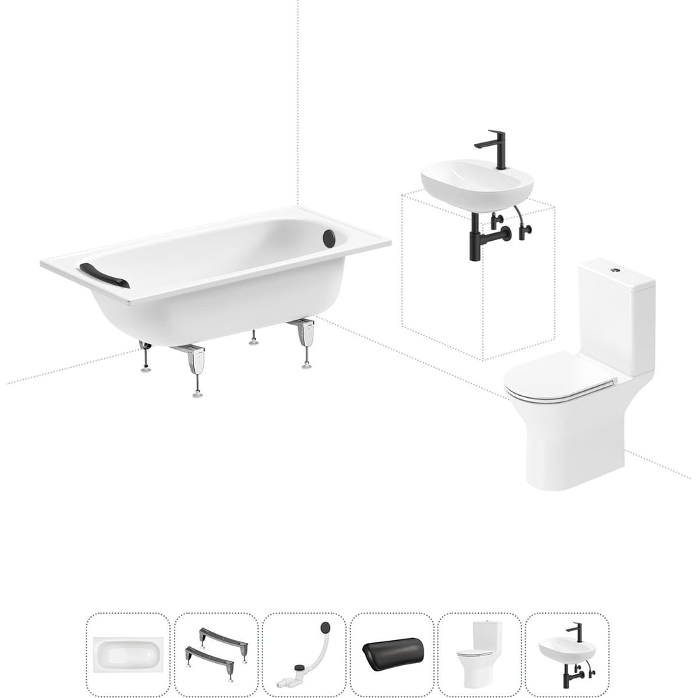 Изображение товара Комплект 6 в 1 Sanitana BLB Europa 2,2 стальная ванна 130x70 с напольным унитазом и раковиной 20220603R