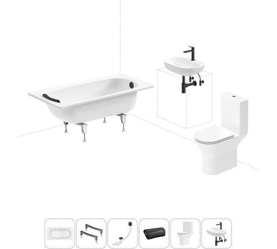 Изображение товара Комплект 6 в 1 Sanitana BLB Europa 2,2 стальная ванна 130x70 с напольным унитазом и раковиной 20220603R