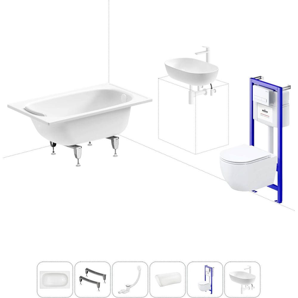 Изображение товара Комплект 6 в 1 Sanitana BLB Europa с ванной и унитазом, белый, современный стиль