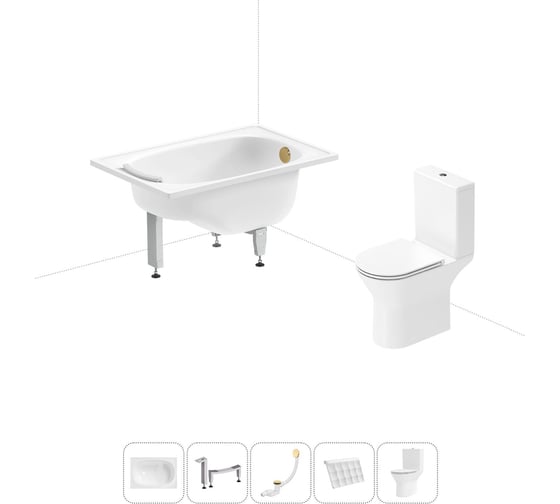 Изображение товара Комплект 5 в 1 Sanitana BLB Europa Mini стальная ванна 105x70 с напольным унитазом 20220552R