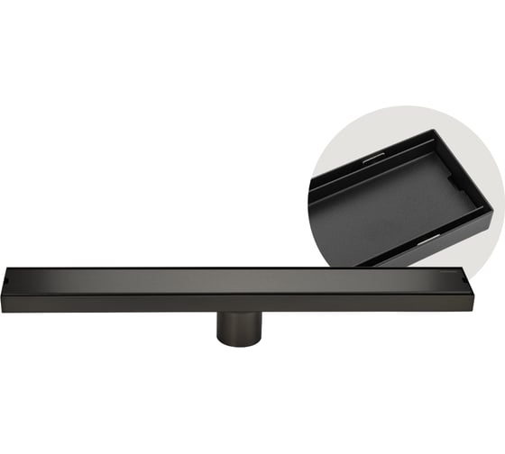 Изображение товара Трап линейный САНАКС 500 х 70 мм, нержавеющая сталь, вертикальный выпуск 50 мм, крышка литая, двухсторонняя, с возможностью вставки плитки, с гидрозатвором, цвет ГРАФИТ 30035