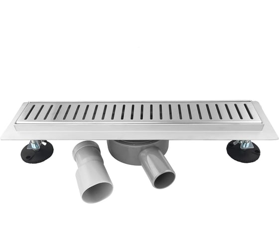 Изображение товара Трап САНАКС 400 х 70 мм, с бортиком для плитки, из нержавеющей стали, горизонтальное подключение 360º, с сухим и гидрозатворами, цвет САТИН 00037