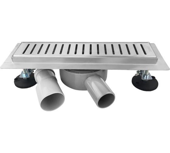 Изображение товара Трап САНАКС 300 х 70 мм, с бортиком для плитки, из нержавеющей стали, горизонтальное подключение 360º, с сухим и гидрозатворами, цвет САТИН 00036