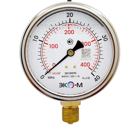 Изображение товара Манометр ЭКО-М Экомера МД93-100мм 0..40МПа G1/2 (Гидрозаполненный) МД93-100-G-40МПа