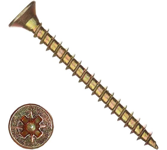 Изображение товара Саморез КВАДРА универсальный, 3x12мм, желтый, потайная голова, цинк, 200шт 304012008200