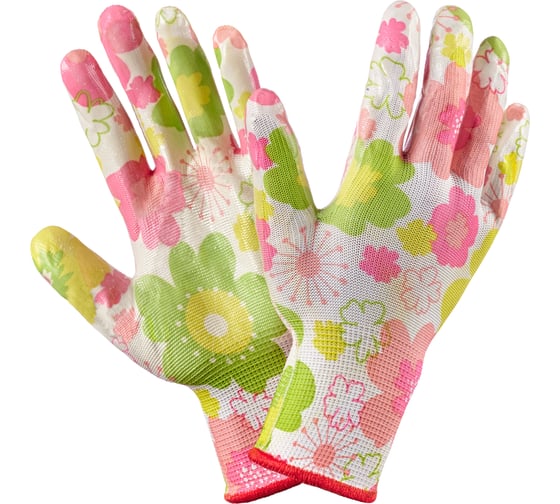 Изображение товара Нейлоновые тонкие садовые перчатки с нитрилом покрытием Фабрика перчаток Цветок ПЕР-ПУ-ЦВ-960