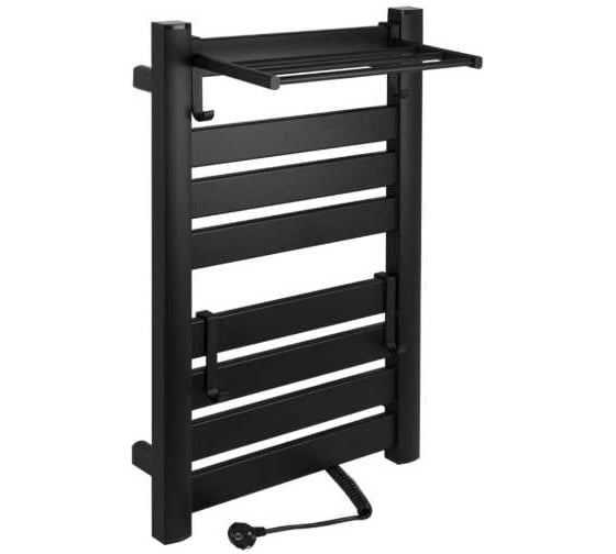 Изображение товара Полотенцесушитель электрический Brimix лесенка с полкой, 520х800х270 мм, 8 плоских перекладин, 210 W, из алюминия, черный 08183B