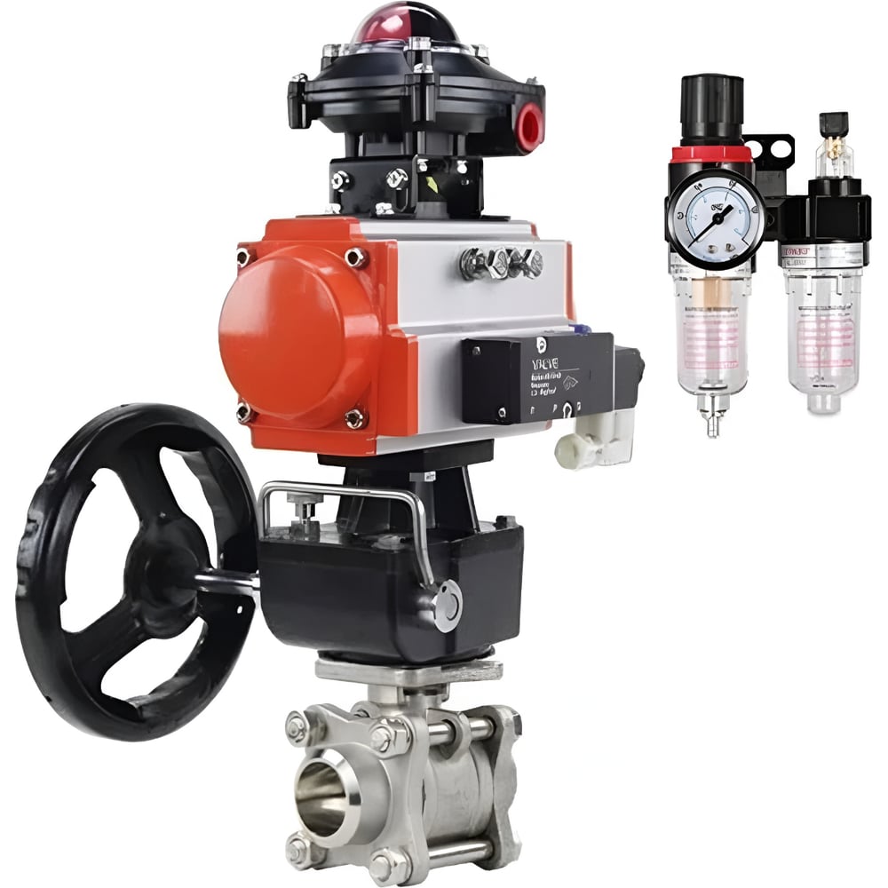 Изображение товара Кран DN.ru 316-316-PTFE-FP-W-ISO-H WDVF Ду25 Ру63 пневмопривод, пневмораспределитель, БКВ, дублёр, БПВ D160-69165