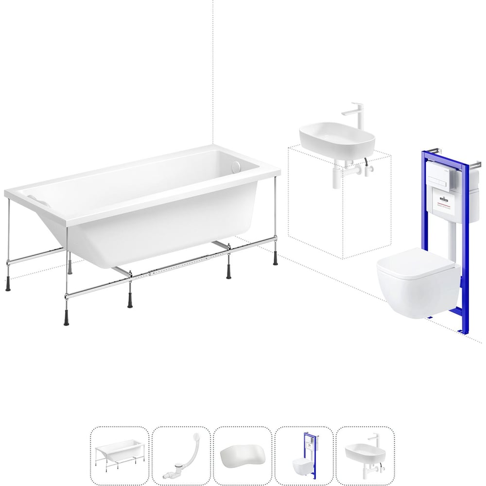 Изображение товара Комплект Ванная 6 в 1 Lavinia Boho Rock акриловая ванна и унитаз with инсталляцией