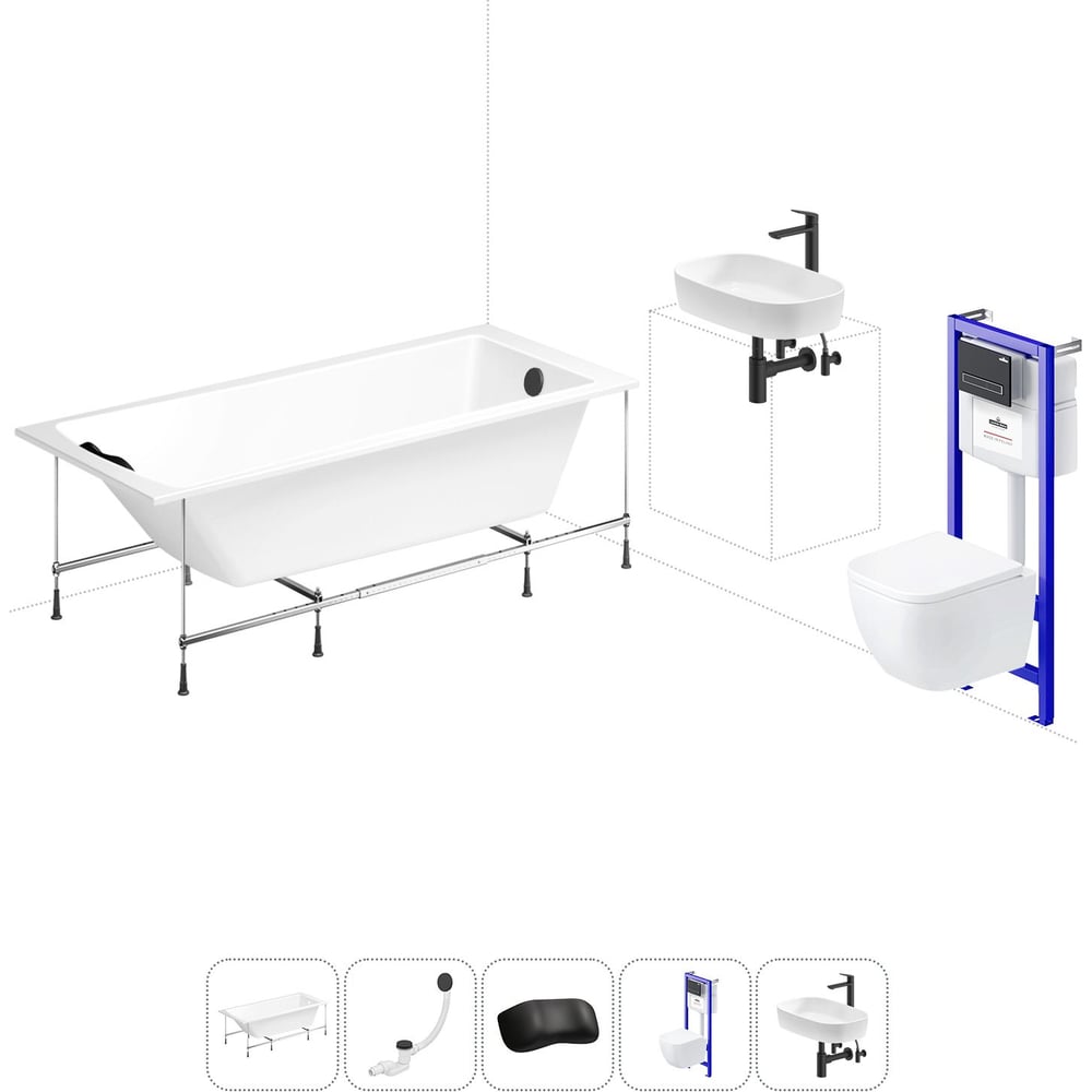 Изображение товара Комплект 6 в 1 Lavinia Boho One акриловая ванна 150x70 с унитазом и инсталляцией