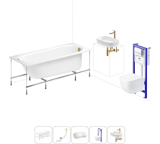 Изображение товара Комплект 6 в 1 Lavinia Boho Biore акриловая ванна 170x70 с инсталляцией, подвесным унитазом 20221260R