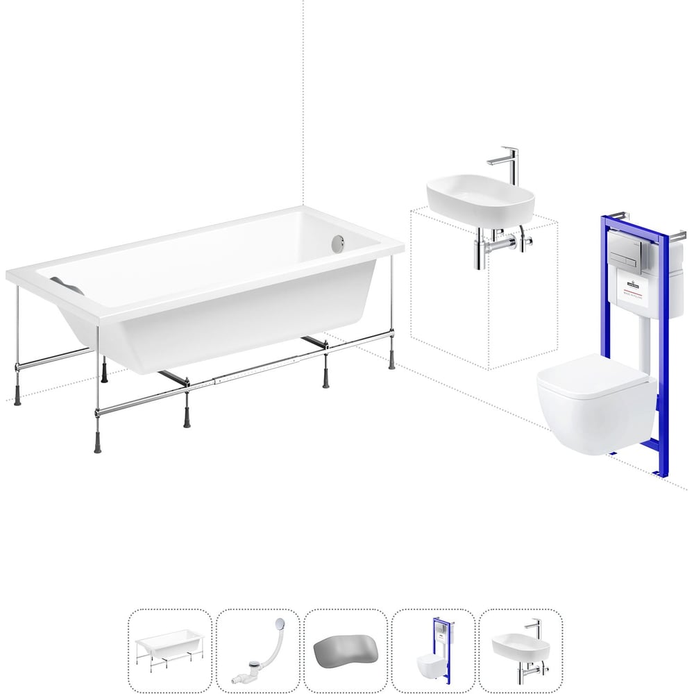 Изображение товара Комплект 6 в 1 Lavinia Boho Element акриловая ванна и унитаз с инсталляцией