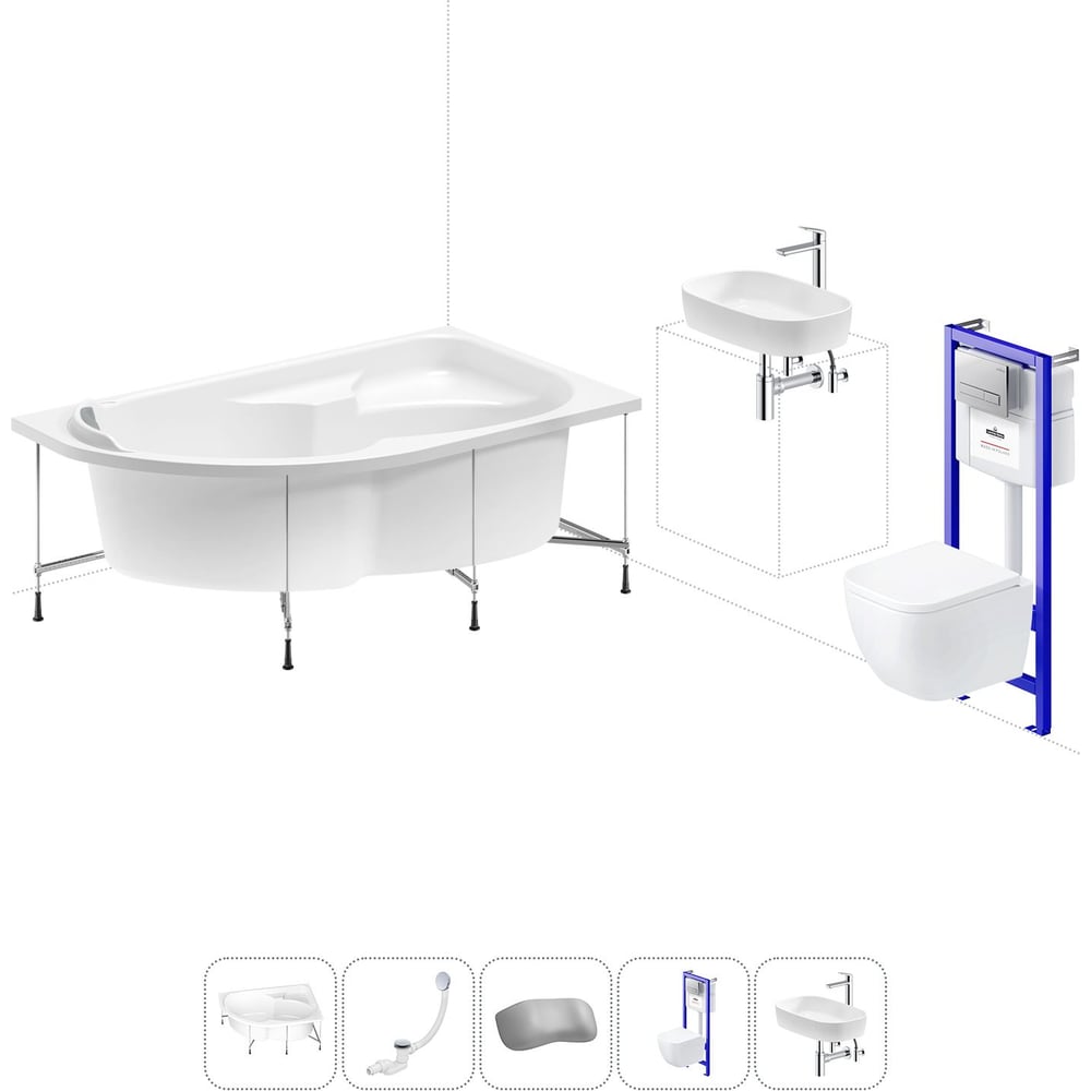 Изображение товара Комплект ванна и унитаз Lavinia Boho Grance Hill 170x105 белый акрил встраиваемый