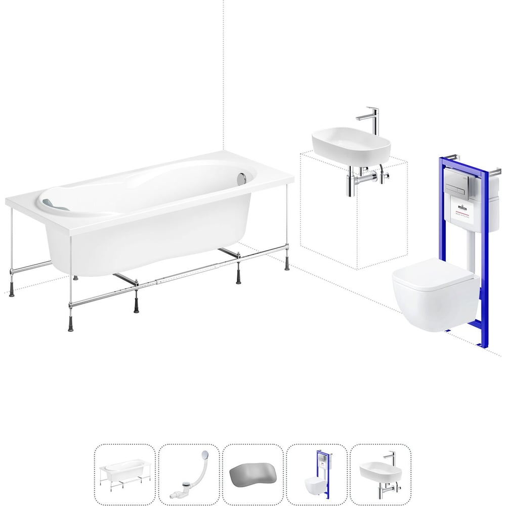 Изображение товара Комплект 6 в 1 Lavinia Boho Easter Pro ванна 160x70 с инсталляцией и унитазом