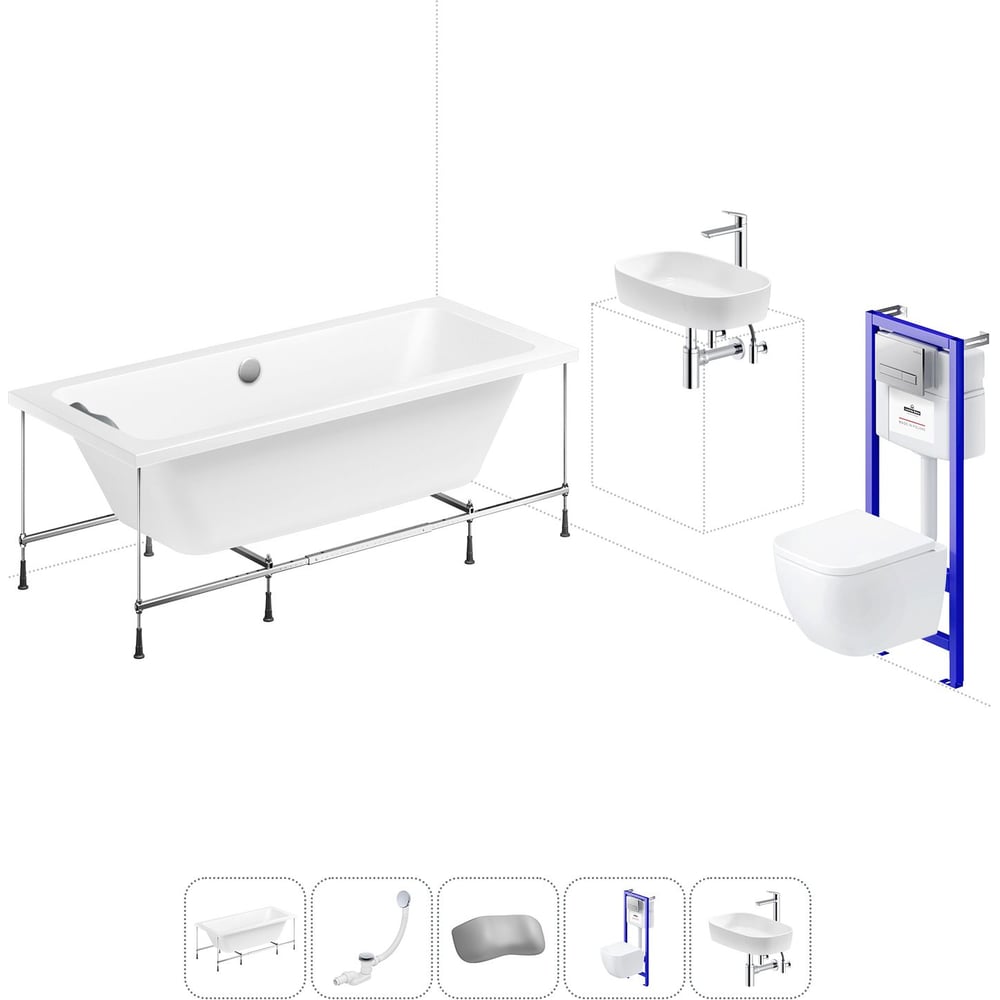 Изображение товара Комплект для ванной Lavinia Boho Pure 180x80 акрил, с инсталляцией и унитазом