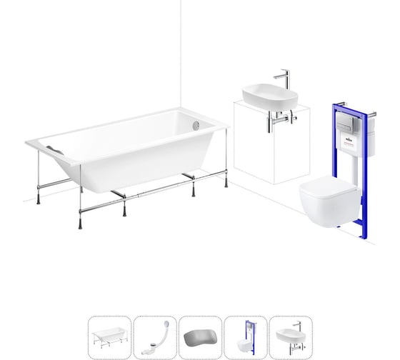 Изображение товара Комплект 6 в 1 Lavinia Boho One акриловая ванна 180x80 с инсталляцией, подвесным унитазом 20221241R