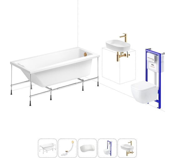 Изображение товара Комплект 6 в 1 Lavinia Boho Rock акриловая ванна 160x75 с инсталляцией, подвесным унитазом 20221320R