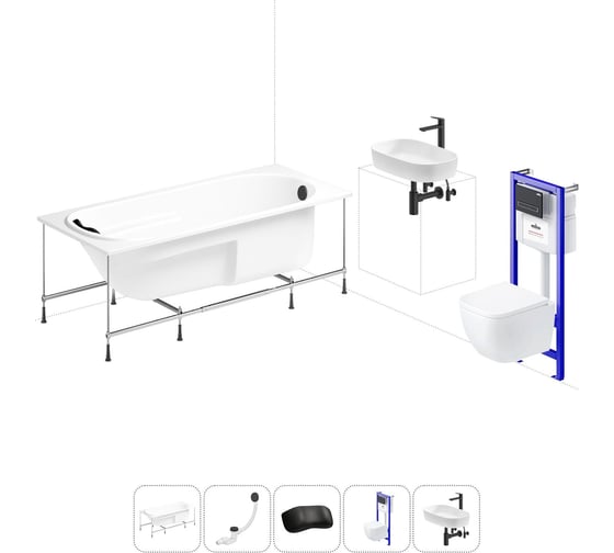 Изображение товара Комплект 6 в 1 Lavinia Boho Bristol акриловая ванна 170x75 с инсталляцией, подвесным унитазом 20221347R
