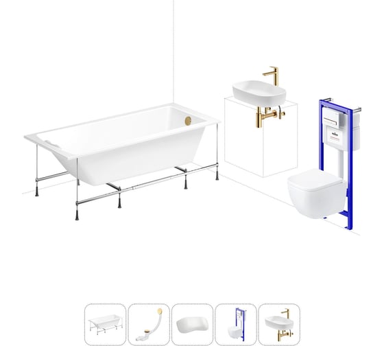 Изображение товара Комплект 6 в 1 Lavinia Boho One акриловая ванна 170x75 с инсталляцией, подвесным унитазом 20221240R