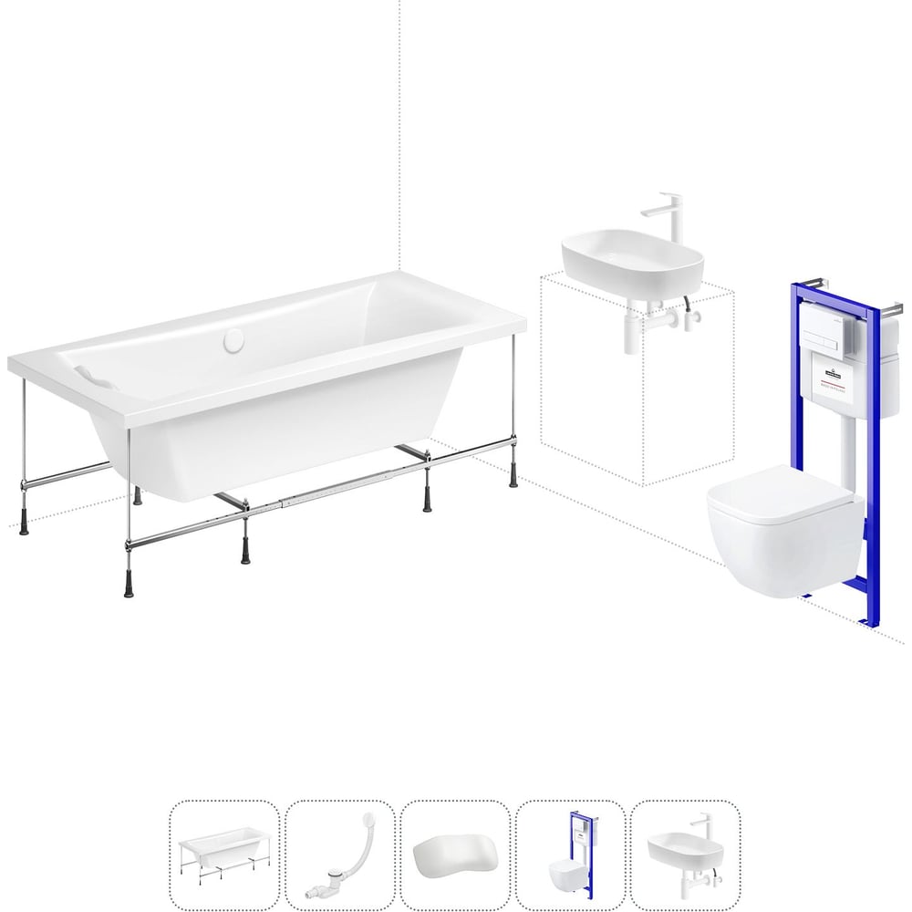 Изображение товара Комплект 6 в 1 Lavinia Boho Evan акриловая ванна 180x80 с инсталляцией и унитазом