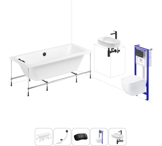 Изображение товара Комплект 6 в 1 Lavinia Boho Pure акриловая ванна 180x80 с инсталляцией, подвесным унитазом 20221311R