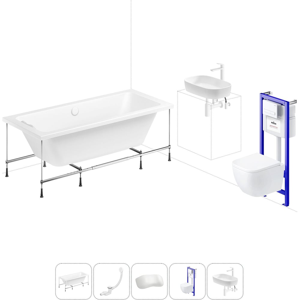 Изображение товара Комплект для ванной Lavinia Boho Pure 6 в 1 акриловая ванна и унитаз с инсталляцией