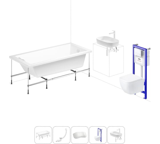 Изображение товара Комплект 6 в 1 Lavinia Boho Element акриловая ванна 170x80 с инсталляцией, подвесным унитазом 20221246R