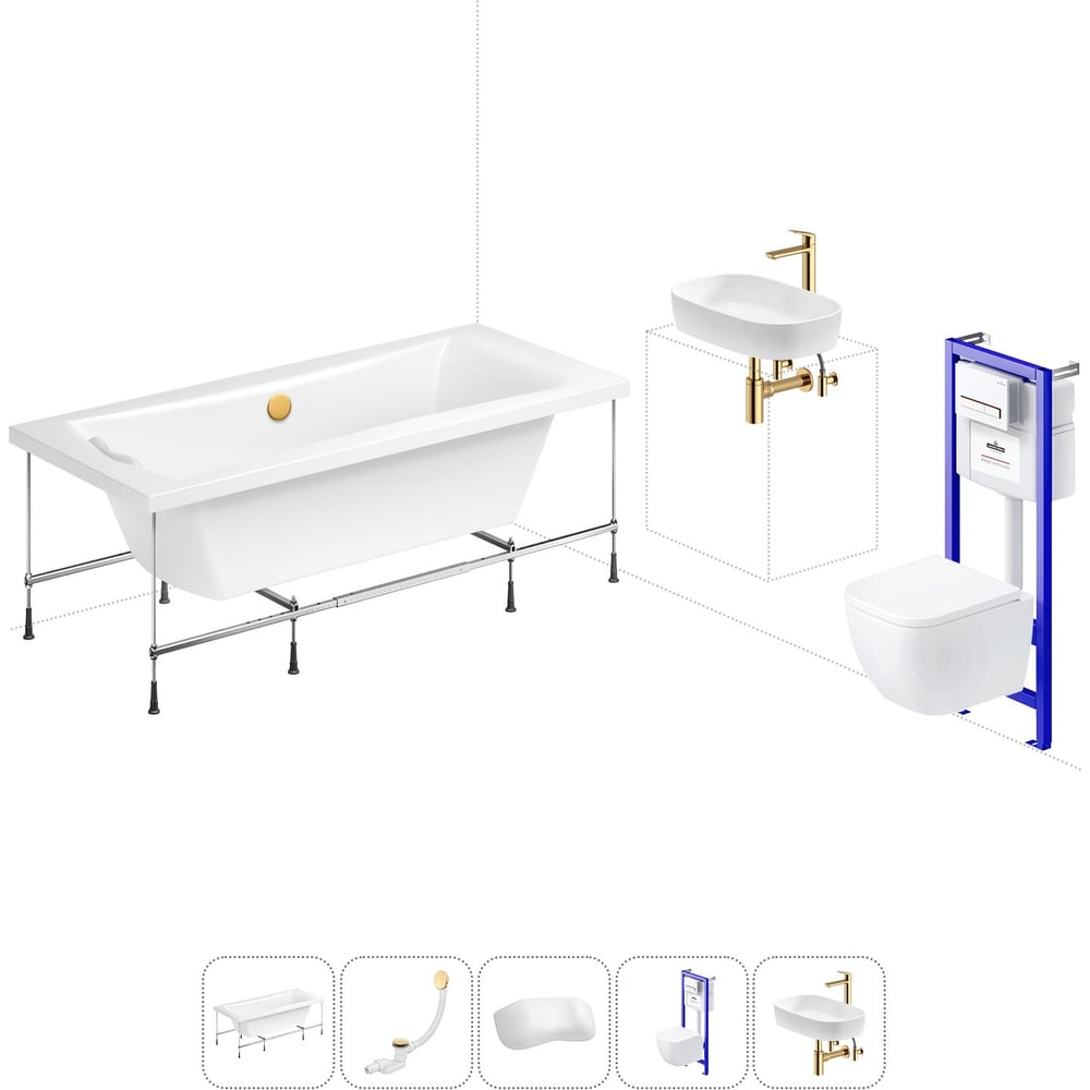 Изображение товара Комплект 6 в 1 Lavinia Boho Evan акриловая ванна и унитаз с инсталляцией