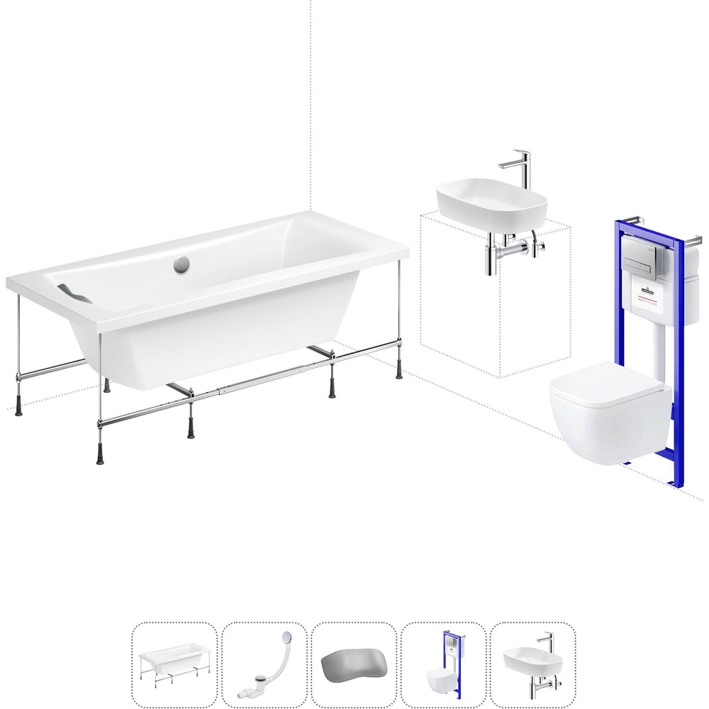 Изображение товара Комплект 6 в 1 Lavinia Boho Evan акриловая ванна 180x80 с инсталляцией и унитазом