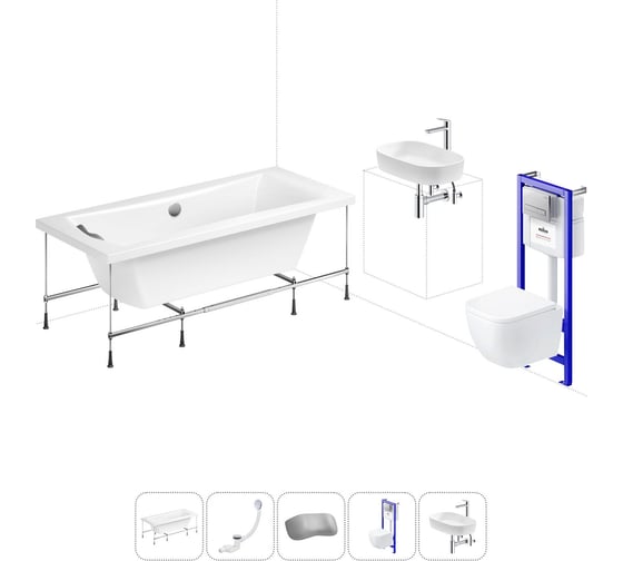 Изображение товара Комплект 6 в 1 Lavinia Boho Evan акриловая ванна 180x80 с инсталляцией, подвесным унитазом 20221293R