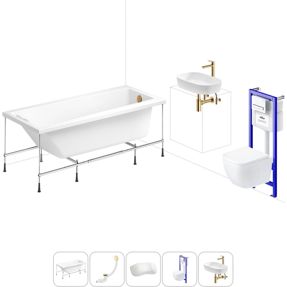 Изображение товара Комплект 6 в 1 Lavinia Boho Rock акриловая ванна 150x75 см с инсталляцией и унитазом