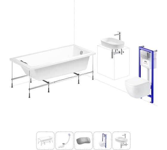 Изображение товара Комплект 6 в 1 Lavinia Boho Catani акриловая ванна 170x80 с инсталляцией, подвесным унитазом 20221285R