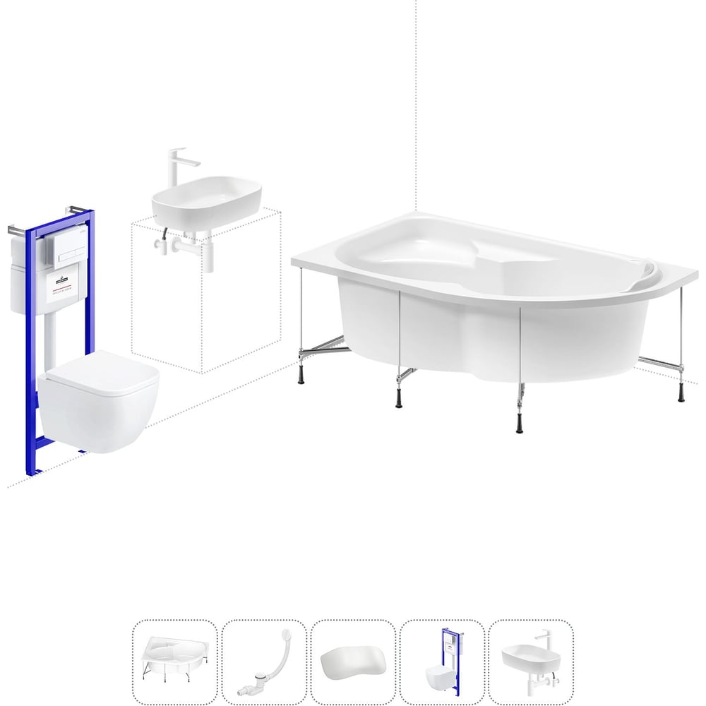 Изображение товара Комплект 6 в 1 Lavinia Boho Grance Hill акриловая ванна и унитаз с установкой