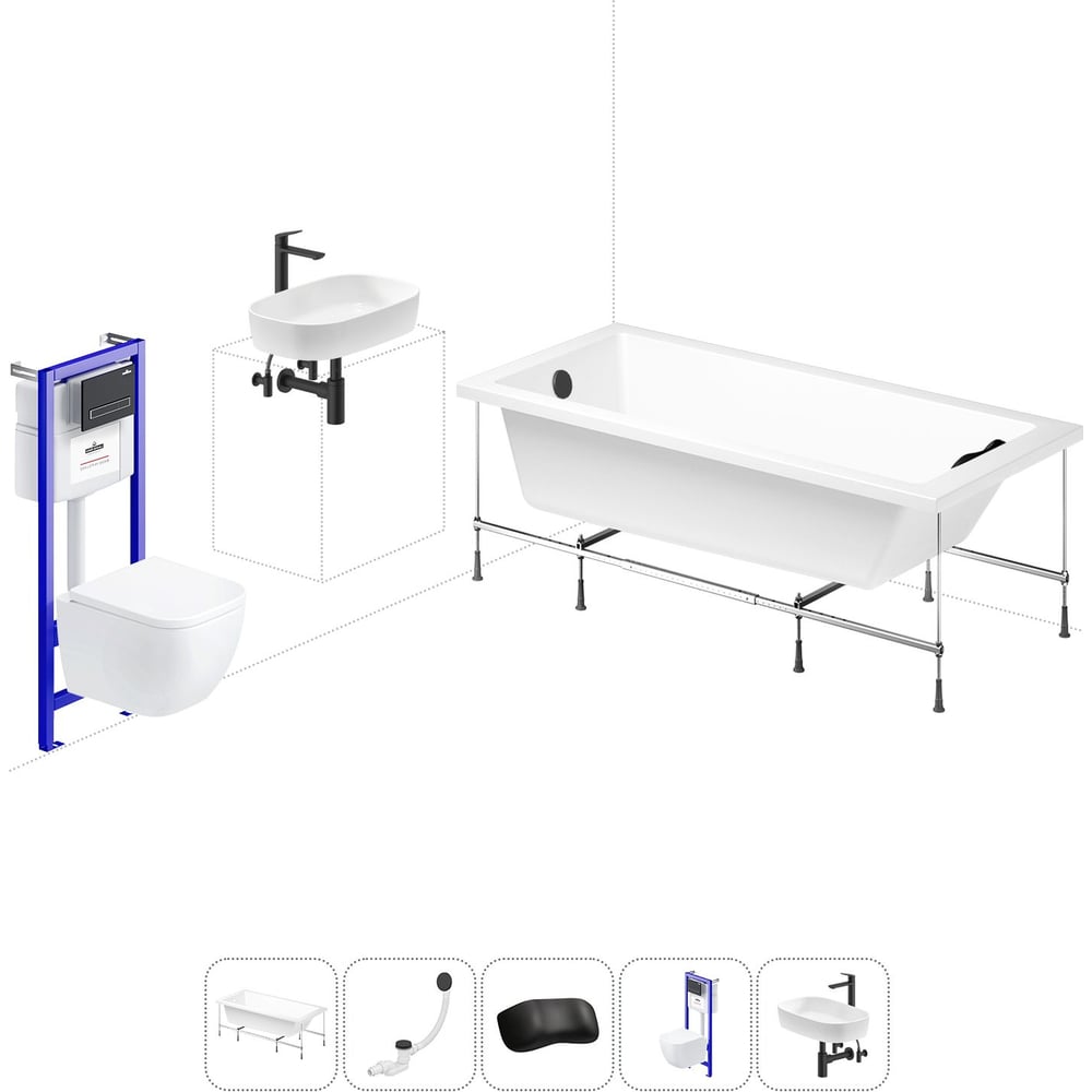 Изображение товара Комплект 6 в 1 Lavinia Boho Catani ванна 170x80 и подвесной унитаз акрил белый