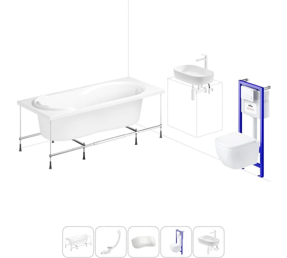 Изображение товара Комплект 6 в 1 Lavinia Boho Easter Pro акриловая ванна 160x70 с инсталляцией, подвесным унитазом 20221330R