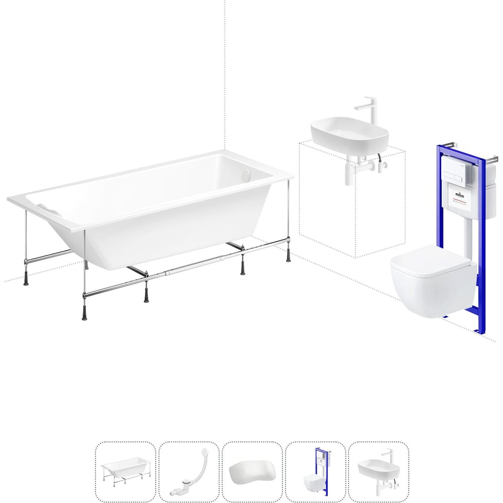 Изображение товара Комплект 6 в 1 Lavinia Boho One акриловая ванна 160x70 с инсталляцией и унитазом