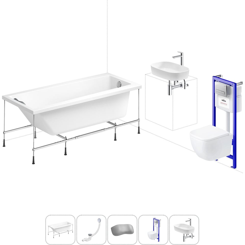 Изображение товара Комплект 6 в 1 Lavinia Boho Rock акриловая ванна и подвесной унитаз