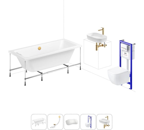 Изображение товара Комплект 6 в 1 Lavinia Boho Pure акриловая ванна 180x80 с инсталляцией, подвесным унитазом 20221312R